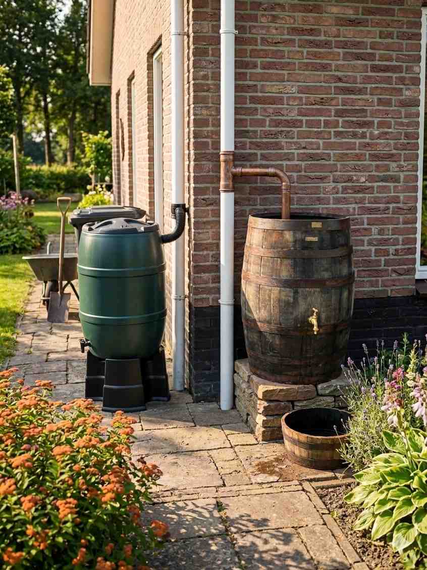Houten regenton of plastic regenton in de tuin